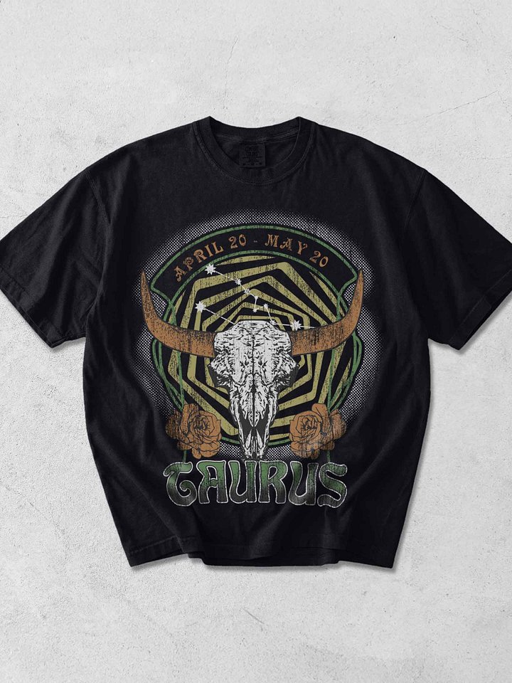 Taurus Zodiac Shirt – Vintage Bull Skull Astrology Graphic Tee (April 20 – May 20) Horoscope Design product image (1)