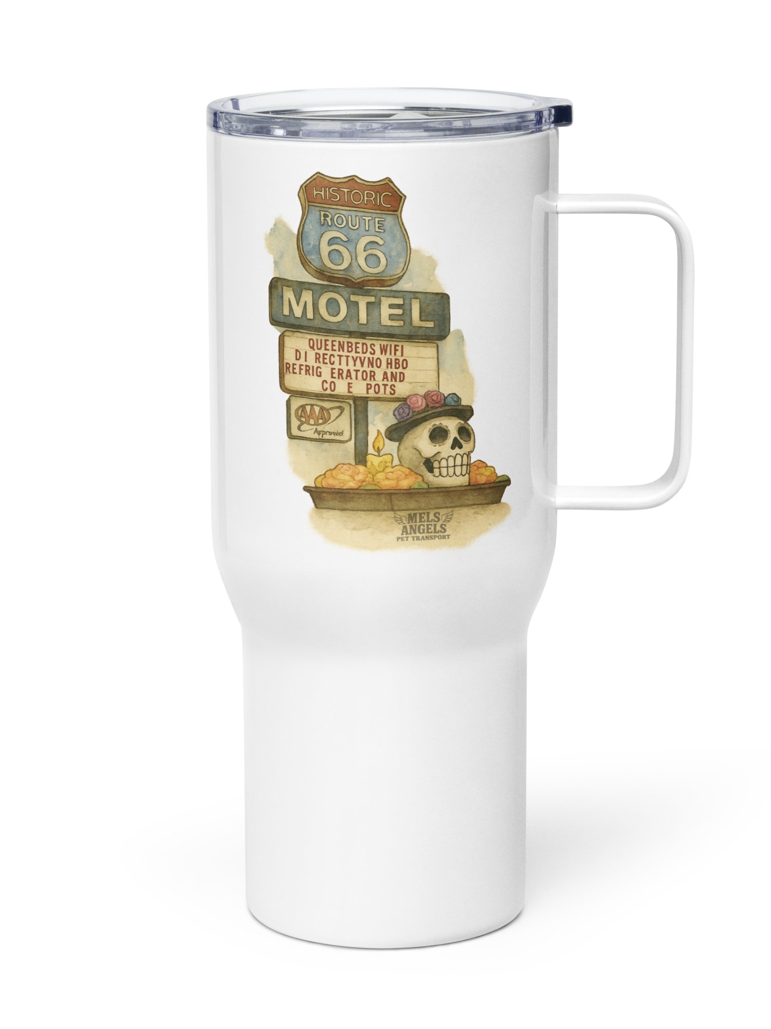 Route 66 Day of the Dead Travel Mug – Mel’s Angels Motel Skull Día de los Muertos Tumbler product image (7)
