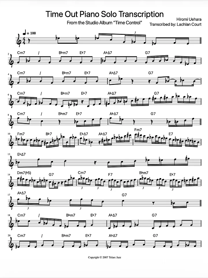 Time Out Piano Solo Transcription | Hiromi Uehara product image (1)