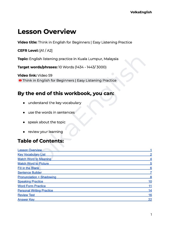 Think in English for Beginners | Easy Listening Practice – Video 59 Study Pack product image (2)