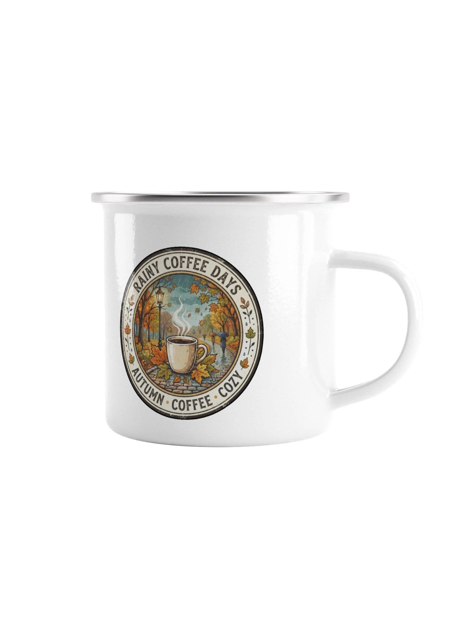 Rainy Autumn Coffee – Vintage Metal Mug product image (1)