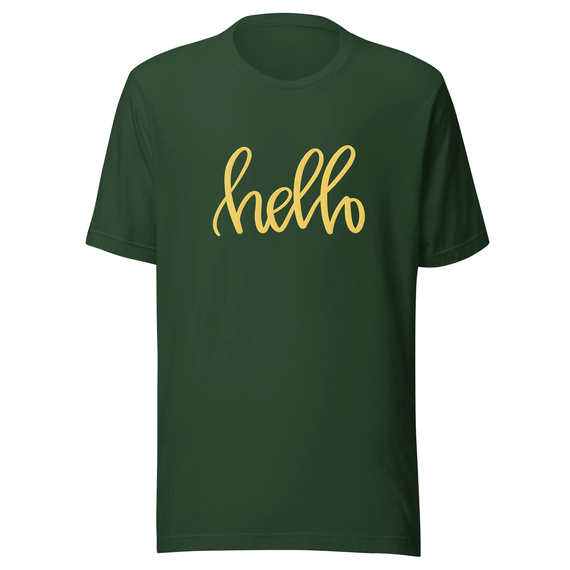 AK’s Hello! — Soft Golden Yellow on Green - T-Shirt product image (1)