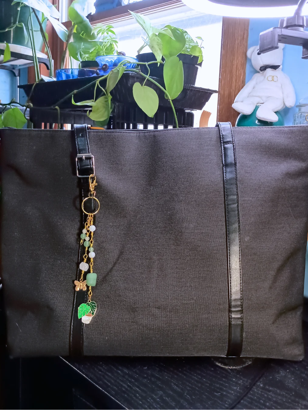 Monstera Plant Purse Charm | Green Aventurine & Quartz, Gold-Tone | "Spring Tidings!" product image (5)