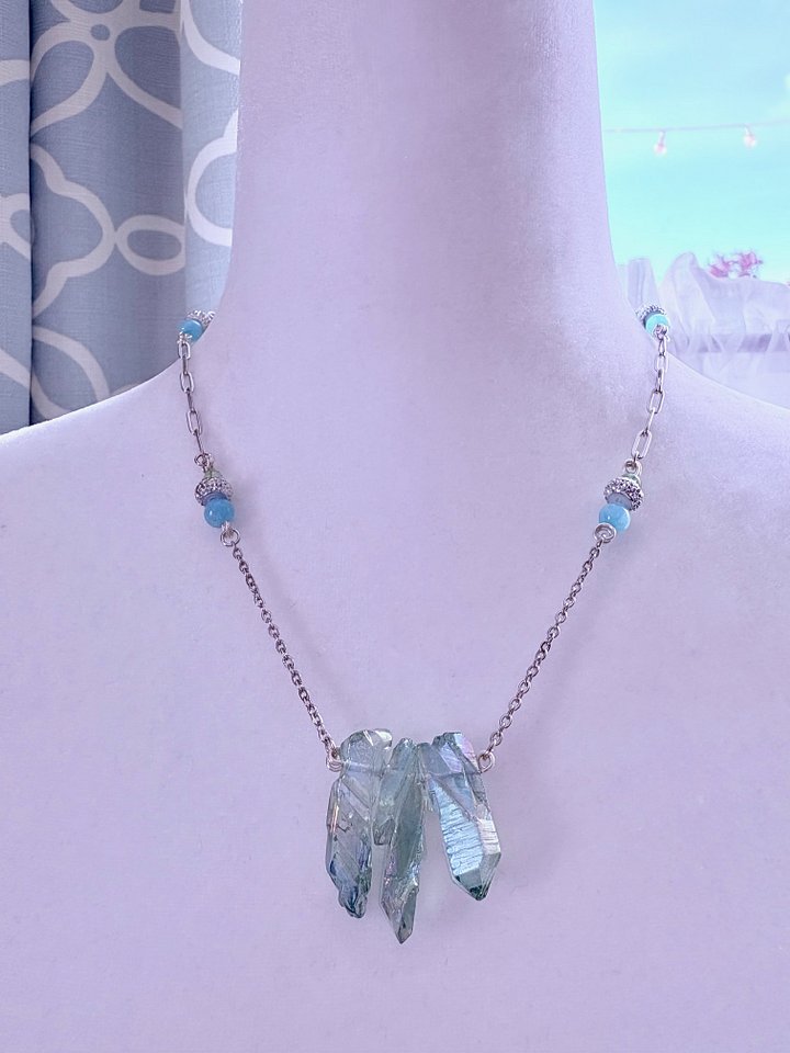 MFD-00268 | Green Glass Crytal Pendant Necklace with Stainless Steel Link Chain and Paperclip Chain | December Birthstone Inspired | Handmade Jewelry by Monique Faella Designs™ product image (1)