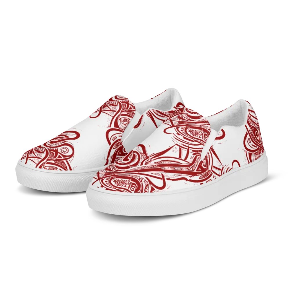 Women's Red & White Asian Inspired Painted Slip-On Shoes product image (3)