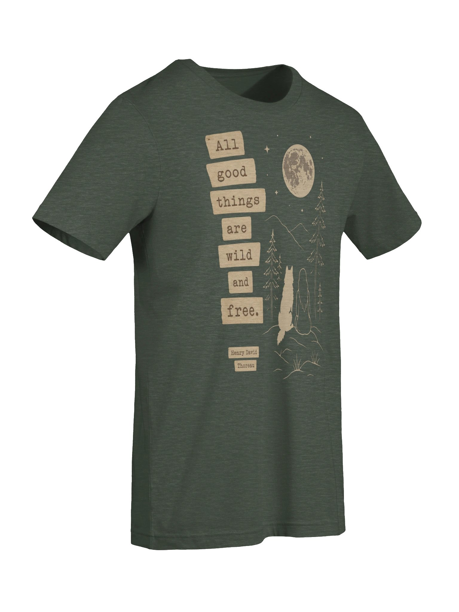Henry David Thoreau Wild and Free Nature Shirt, Woman & Wolf Full Moon Graphic product image (8)