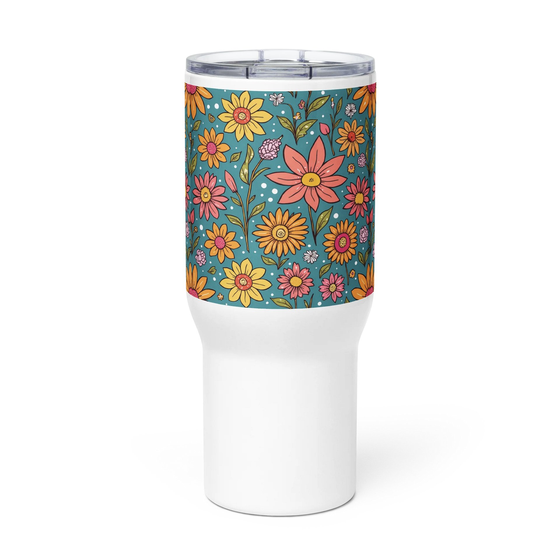 Fun Happy Floral Stainless Steel Travel Tumbler with Handle product image (2)