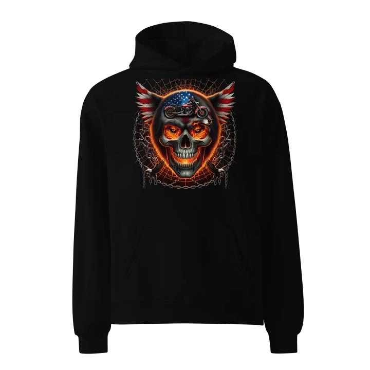 Flaming Skull Patriot Motorcycle Oversized Hoodie #27 product image (1)