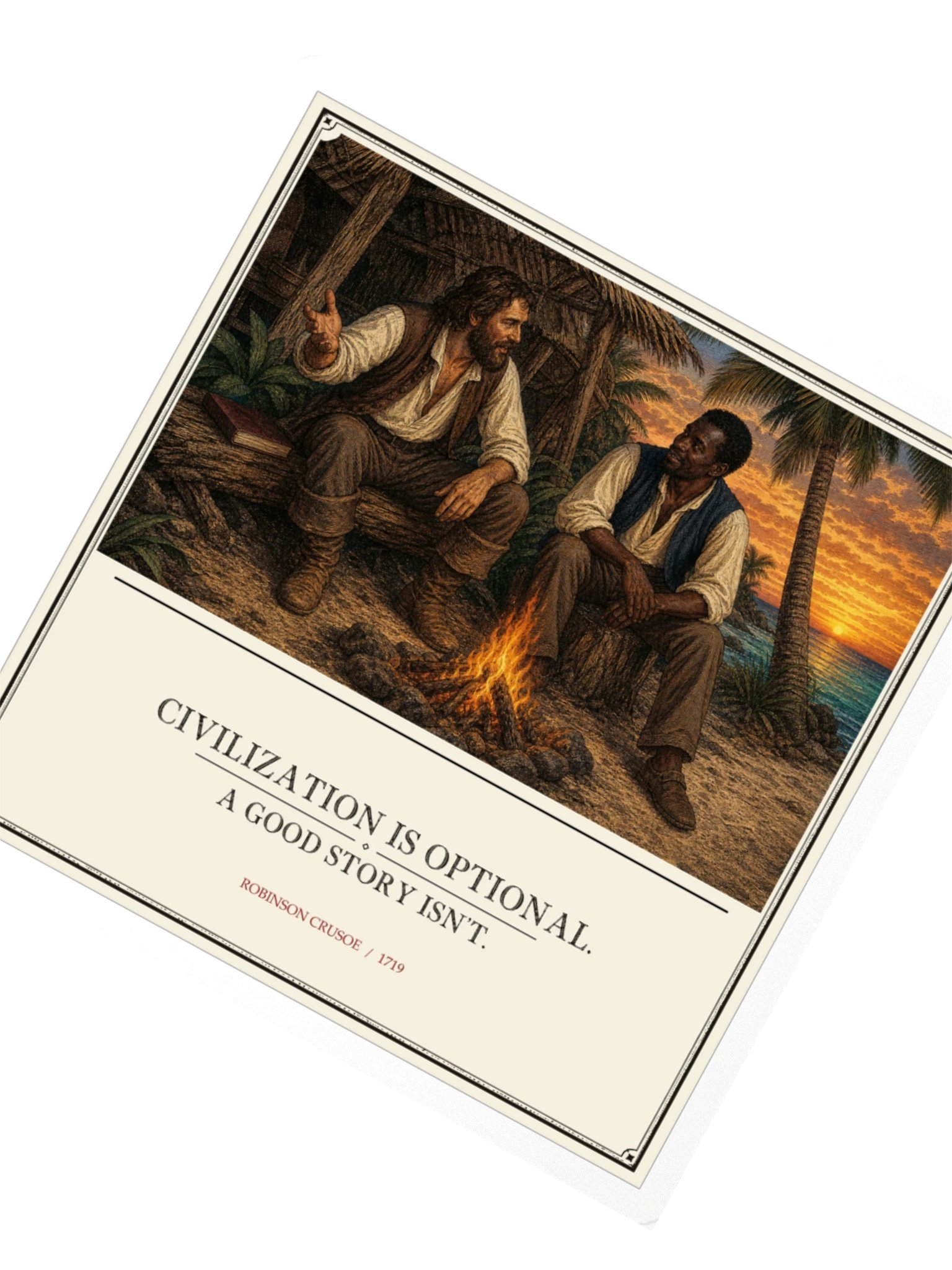 Civilization Optional Good Story Isn T -- Robinson Crusoe Sticker product image (2)