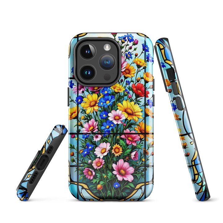 Floral Fantasy Stained Glass iPhone® MagSafe® iPhone Case, MagSafe® iPhone® Tough Case, iPhone 14, iPhone 15, iPhone 16, Pro, Pro Max, Plus. product image (1)
