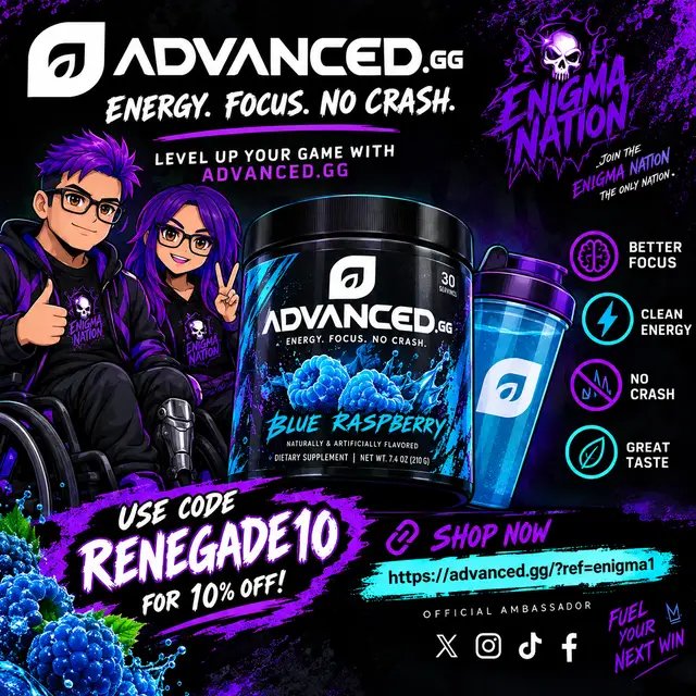 ⚡ Gamers, fuel up! Use RENEGADE10 for 10% OFF Advanced.GG 🔥 💜 Blue Raspberry is my pick! 👉 https://advanced.gg/?ref=enigma1 #AdvancedGG #Gaming #EnigmaNation #Gamer