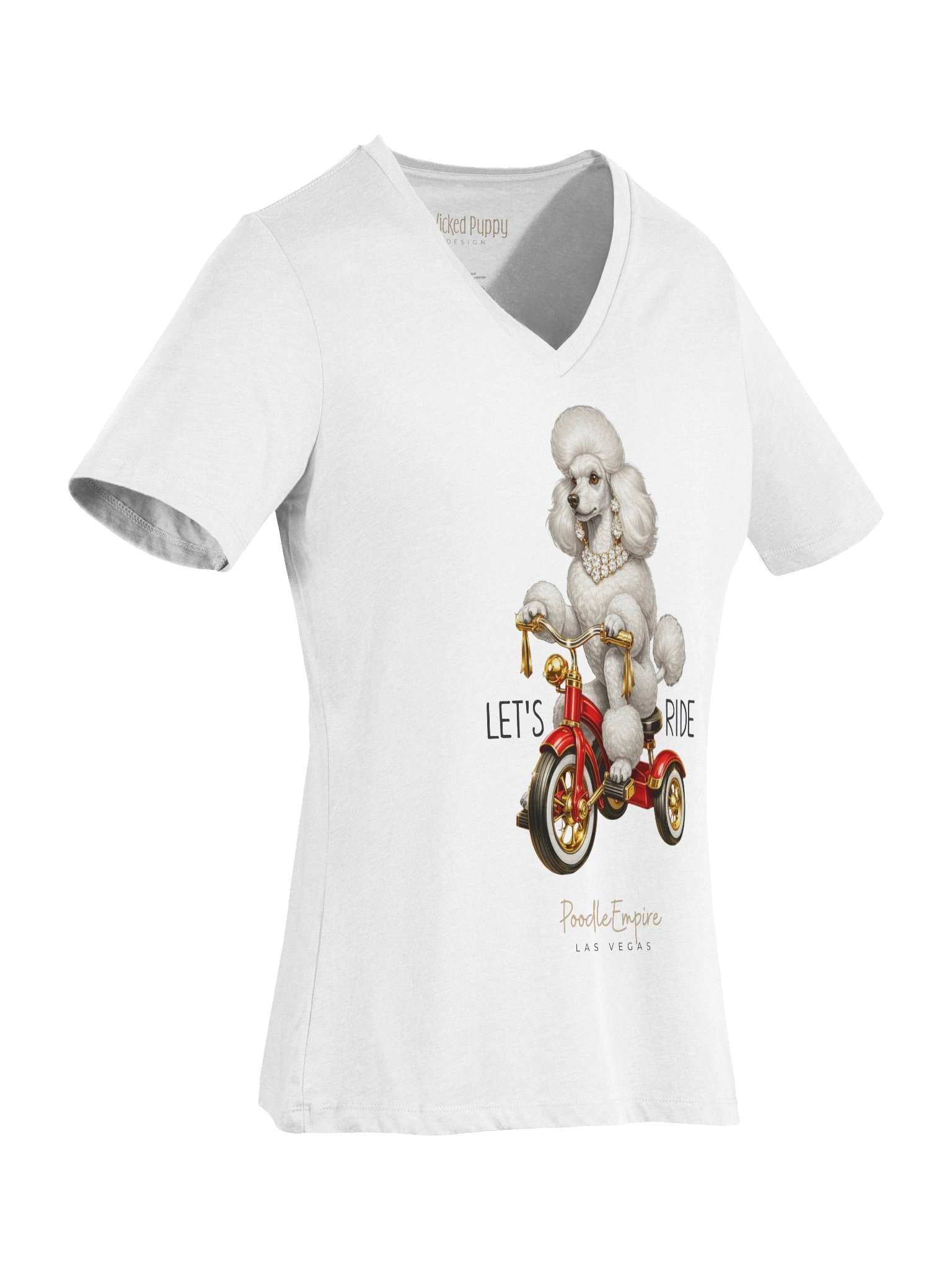 Tricycle White Poodle V-Neck Tee | Poodle Empire product image (3)