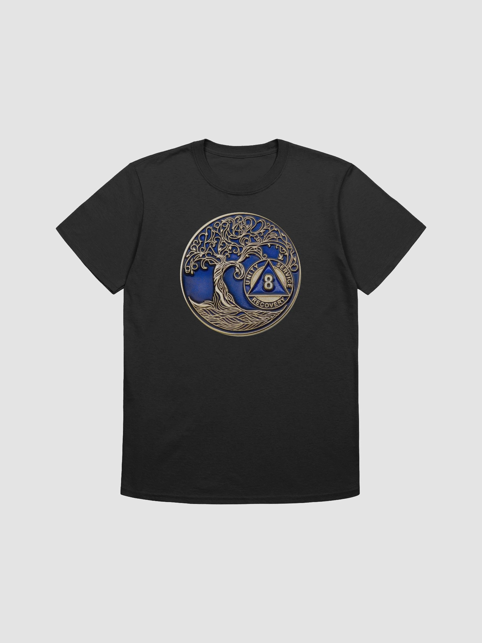 Twisted Tree of Life 8th Year Sobriety Blue Medallion | Recovery T-Shirt Inspiring Sobriety product image (4)