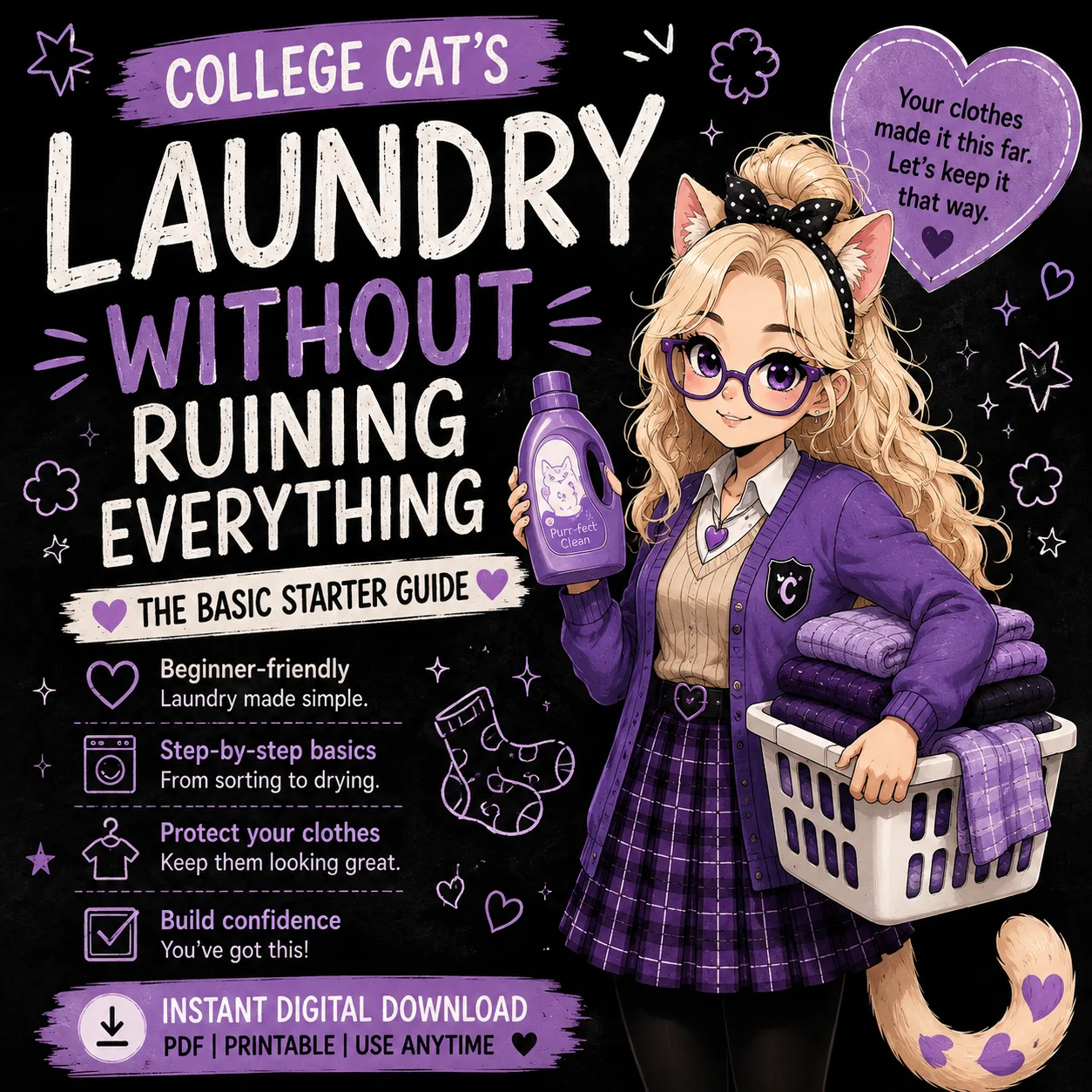 College Laundry Guide for Students | Laundry Starter Guide PDF | Dorm Life Skills Printable | First Apartment College Gift product image (1)