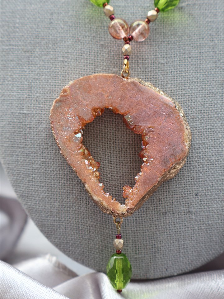 Open Druzy Pendant with Czech Glass Necklace product image (2)