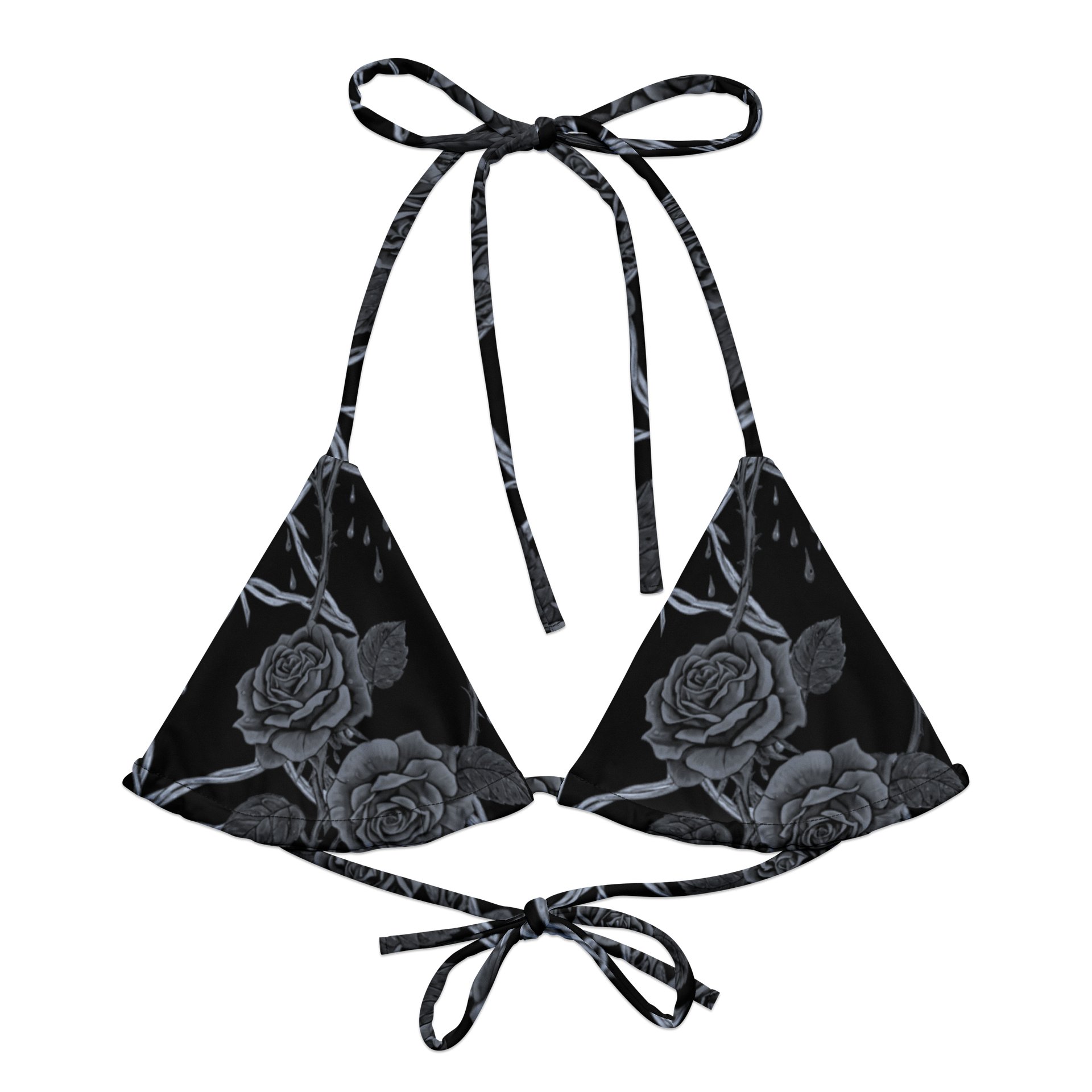 Grayscale Barbed Wire & Roses String Bikini Top product image (2)