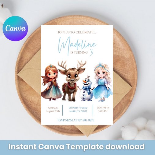 Frozen Birthday Invitation | Ice Princess Party | Editable Canva Template | Frozen Theme | Instant Download | DIY Birthday Invite product image (1)