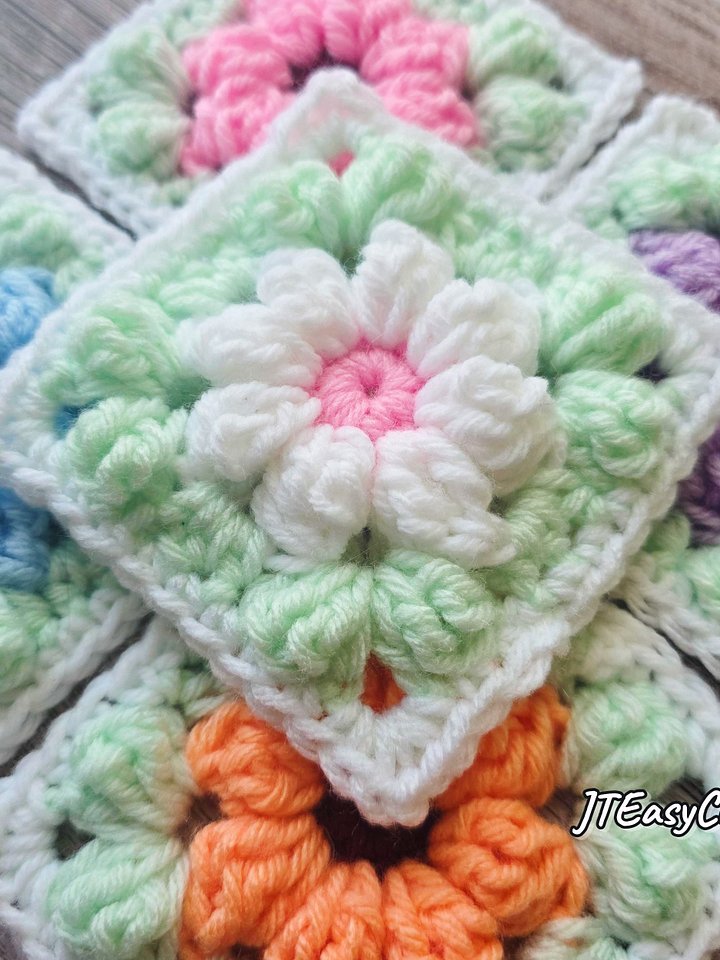 Cottagecore Crochet Flower Square Pattern & VIDEO, Floral Textured Afghan Block product image (2)