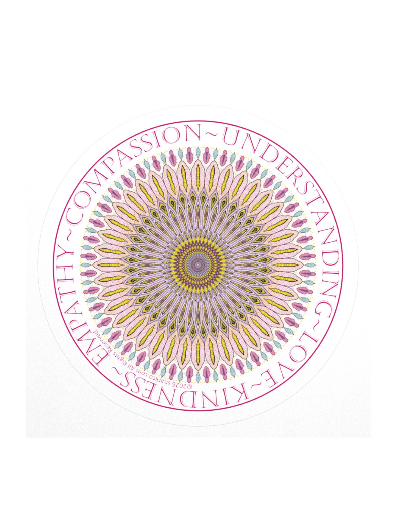 Mandala Kaleidoscope Stickers: Beautiful Burst Design Says: Empathy Compassion Understanding Love Kindness. product image (1)