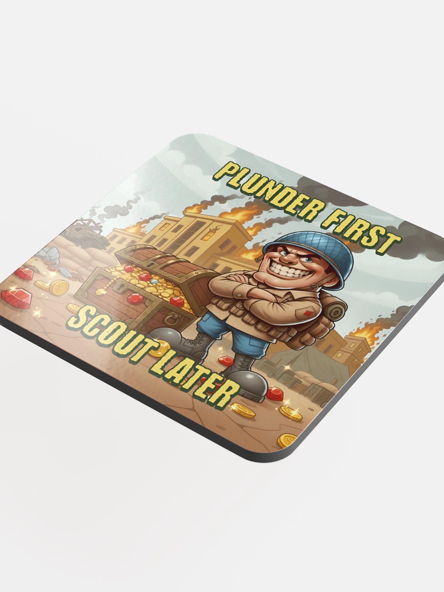 Plunder First, Scout Later — Glossed Cork Gaming Coaster product image (3)