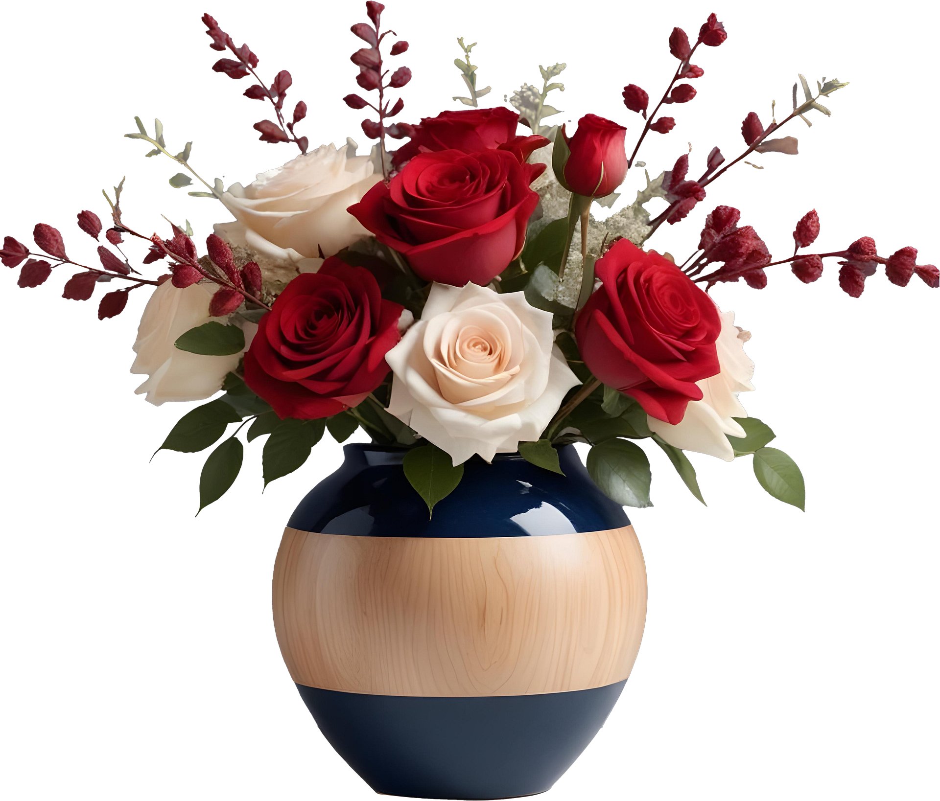 Classic Charm – Navy and Wood Floral Vase PNG product image (1)