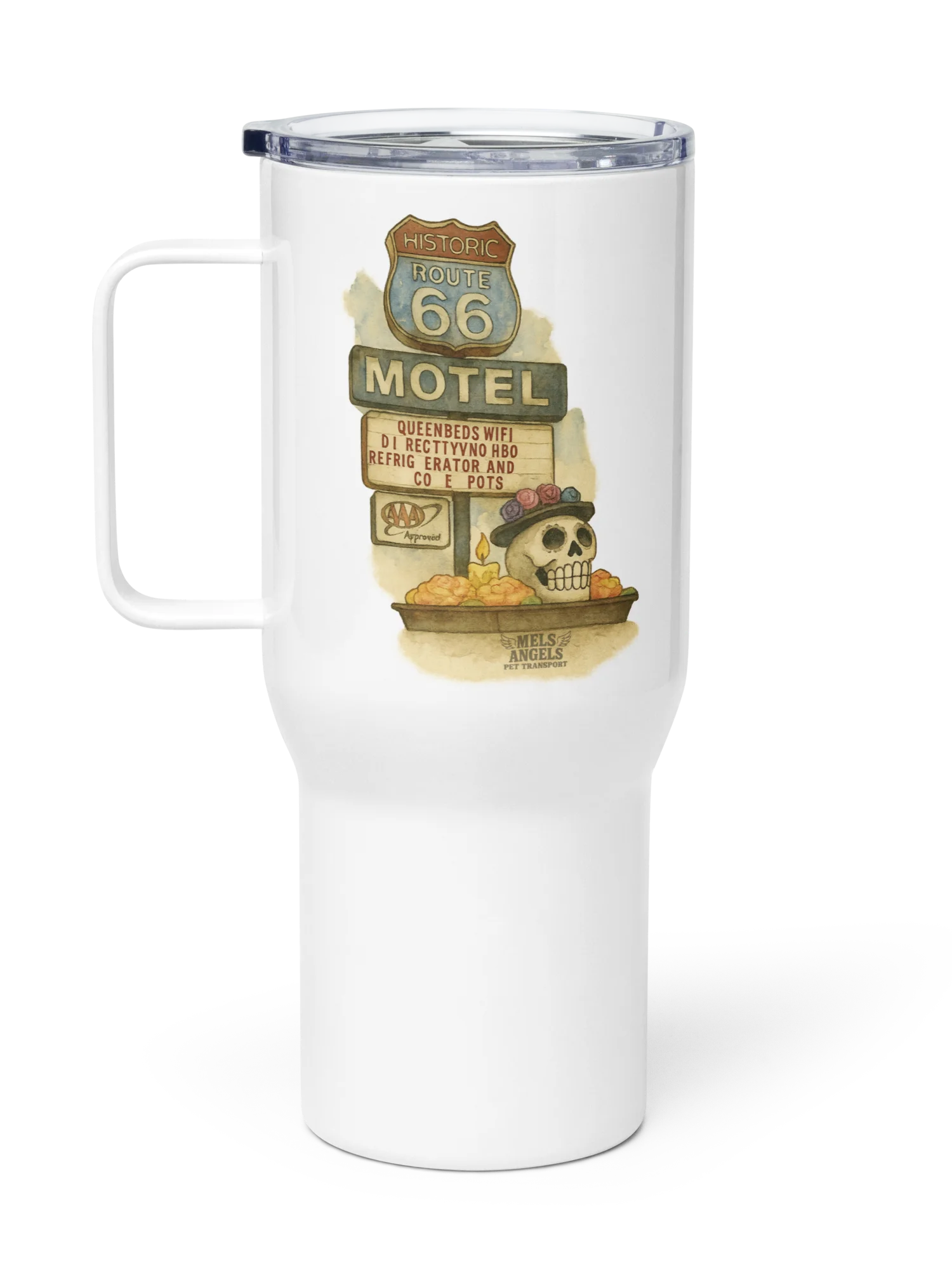 Route 66 Day of the Dead Travel Mug – Mel’s Angels Motel Skull Día de los Muertos Tumbler product image (5)