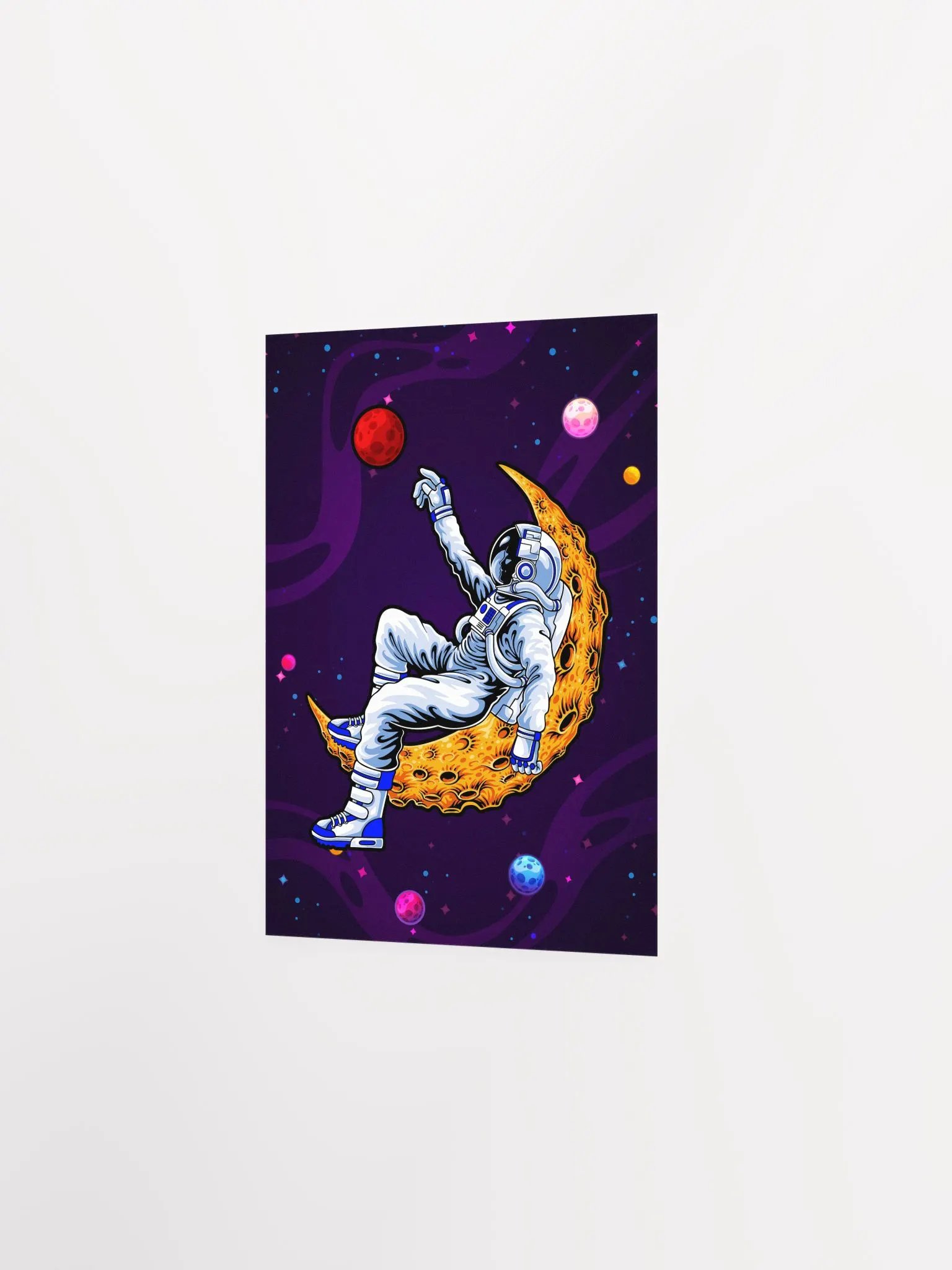 Astronaut and Moon dreaming about Mars — space poster, synthwave space, neon space, aesthetic poster product image (7)