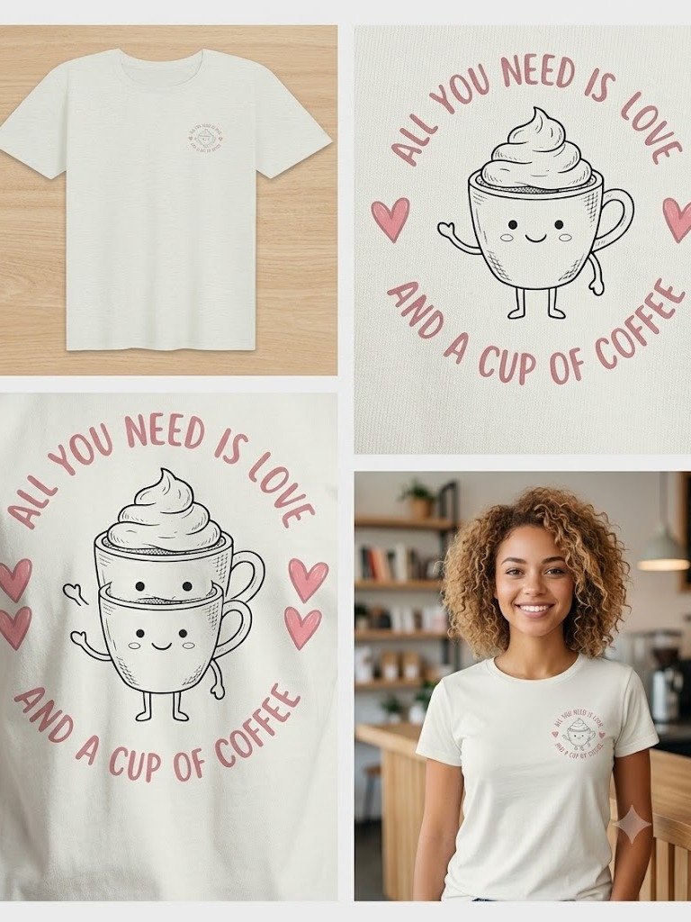 Cute Coffee Lover T-Shirt for Women | All You Need Is Love and a Cup of Coffee Tee | Minimalist Coffee Graphic Shirt | product image (3)
