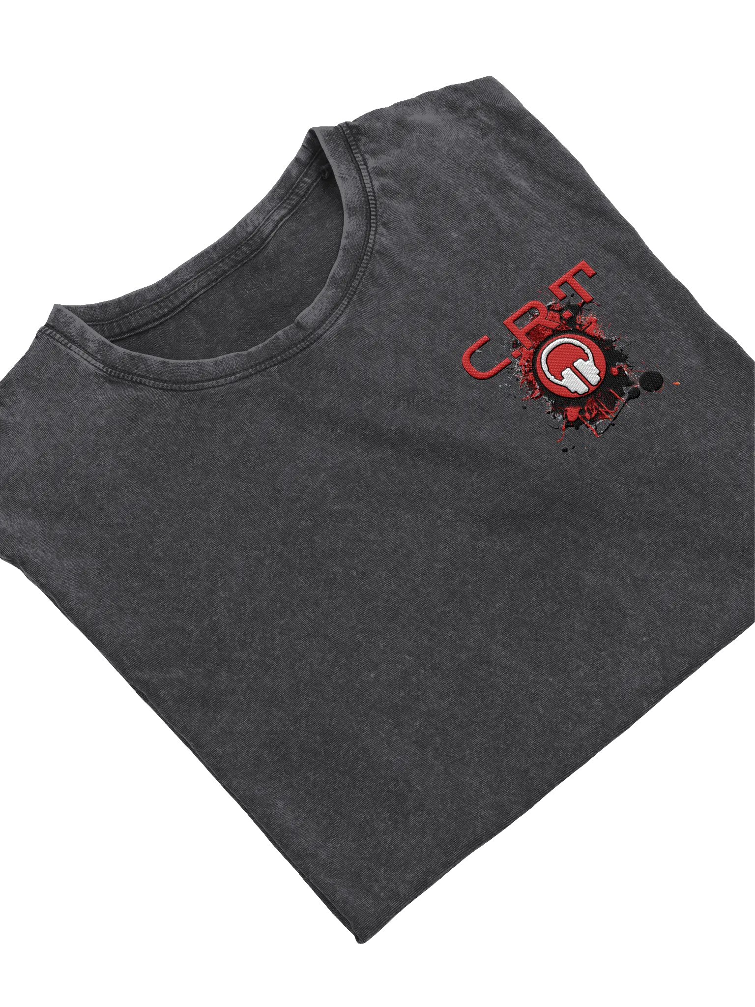 CRT Paint Splatter Headphones Embroidered Husky Denim T-Shirt product image (3)
