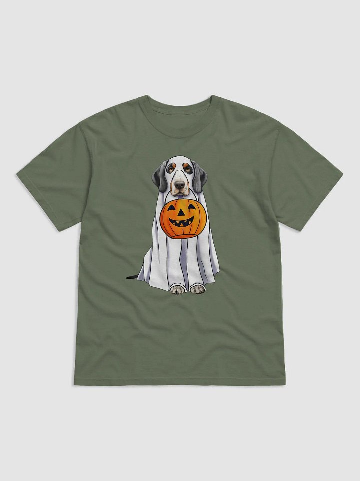 Bluetick Coonhound Halloween Tee | Funny Halloween Bluetick Wearing a Ghost Costume with Pumpkin Basket product image (1)