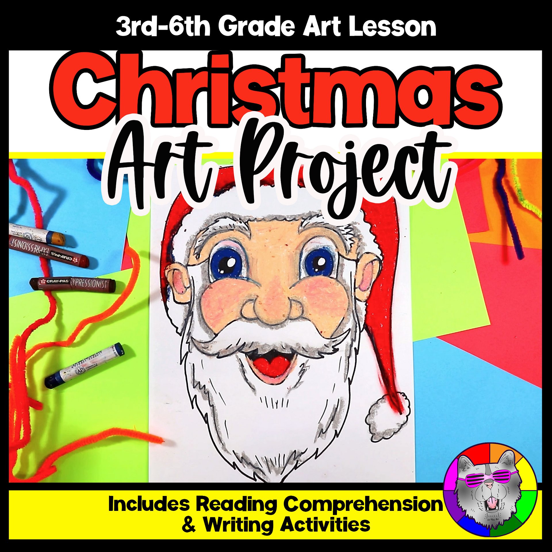 Christmas Santa Claus Art Lesson Santa Portrait Drawing Holiday Art Activity product image (1)