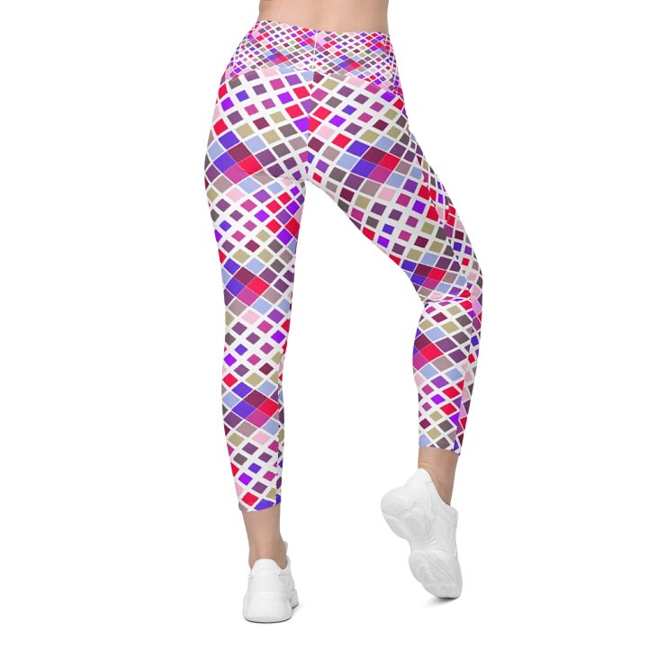 Colorful Square Pattern Design Leggings with Pocket - v12 product image (1)