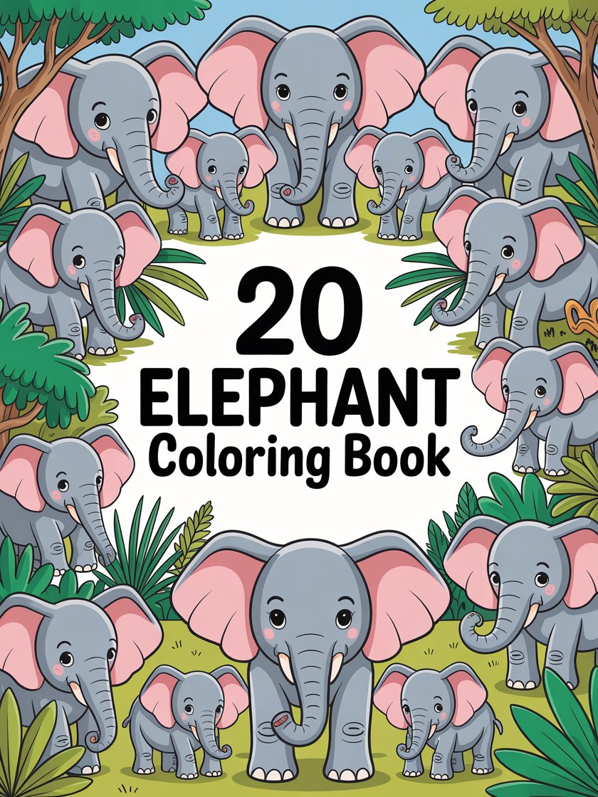 Majestic Elephants: 20 Fun Coloring Pages for Kids product image (1)