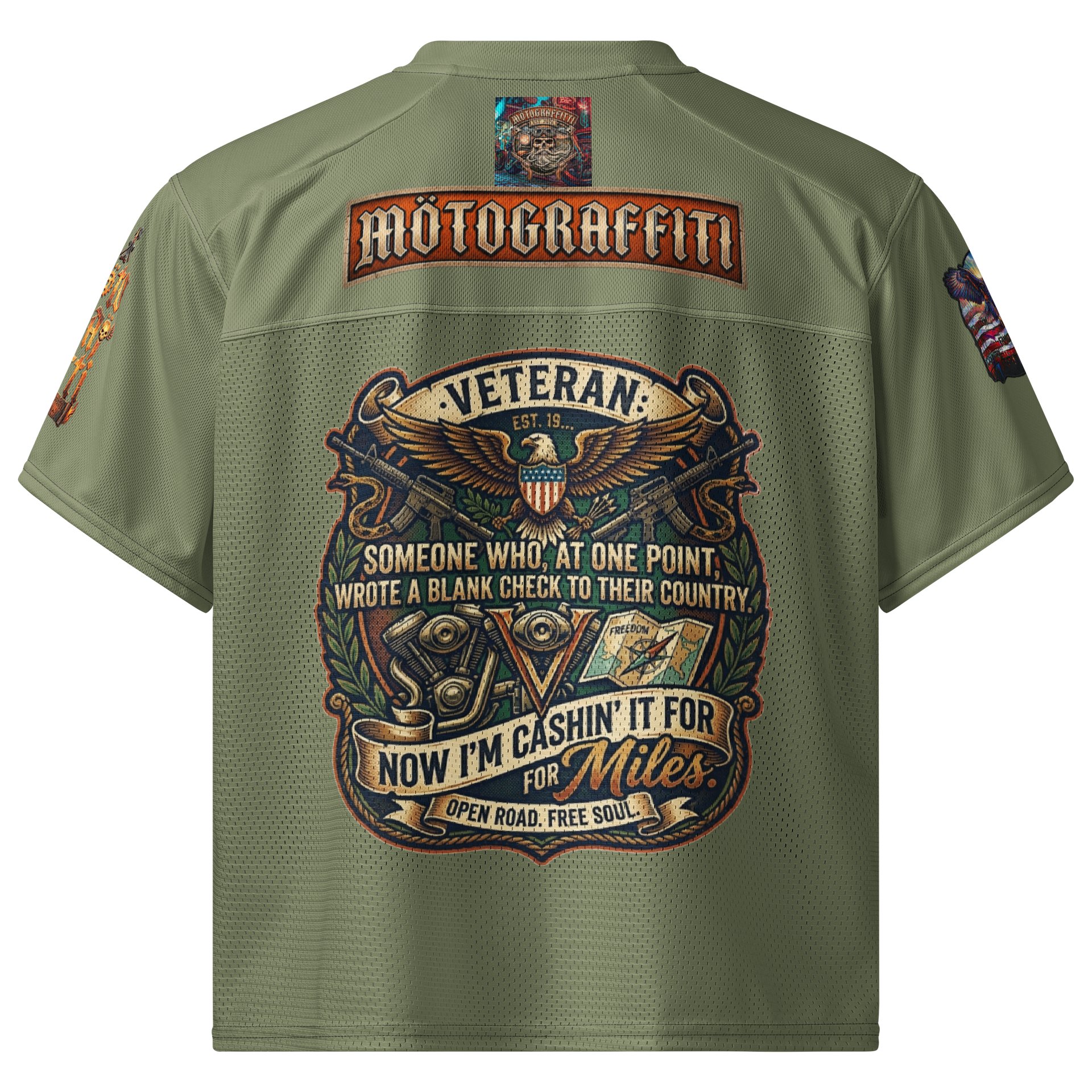 MötoGraffitti Veterans OD Green Football Jersey product image (2)