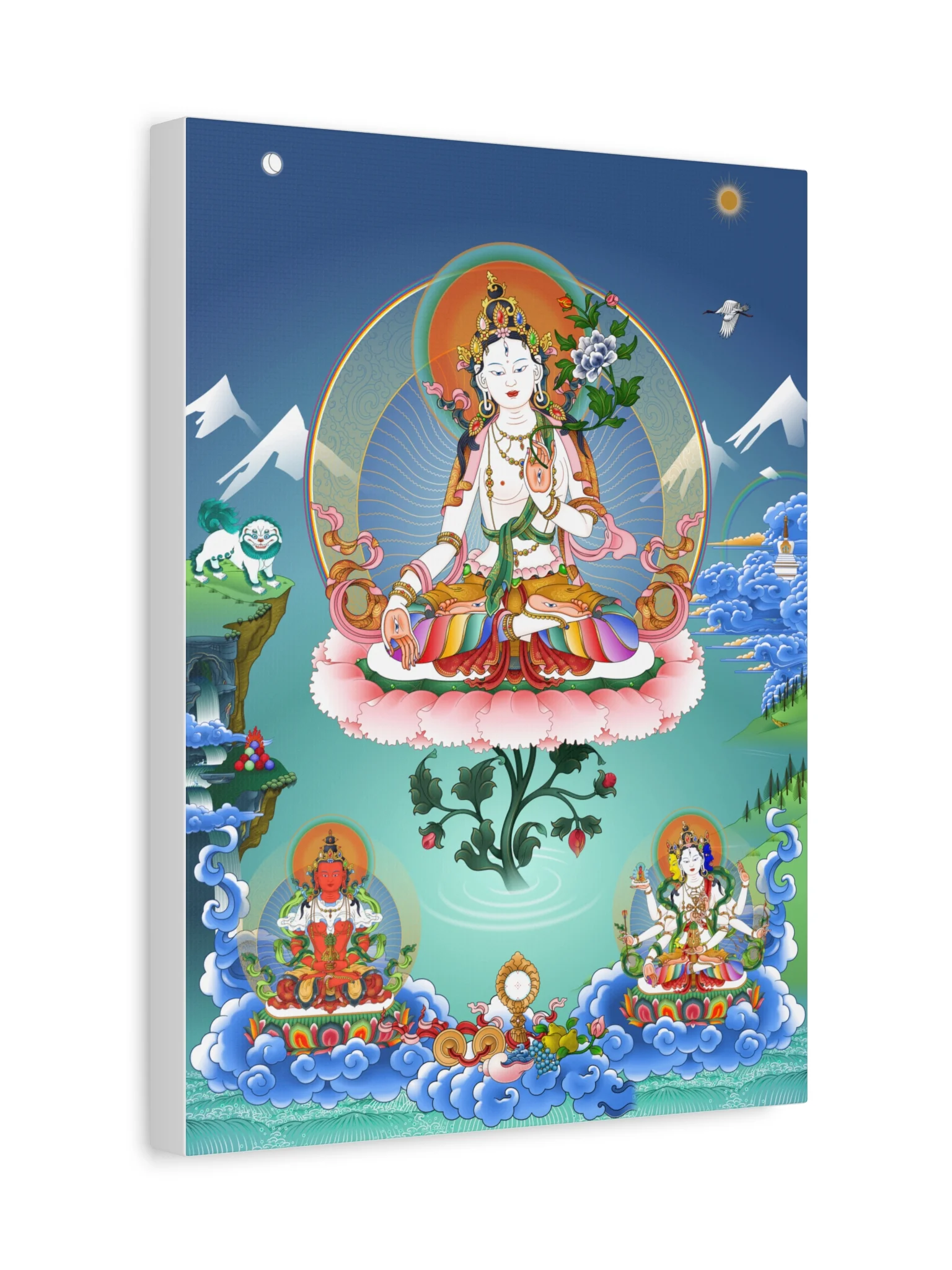 White Tara with Amitayus and Namgyalma thangka canvas print product image (2)