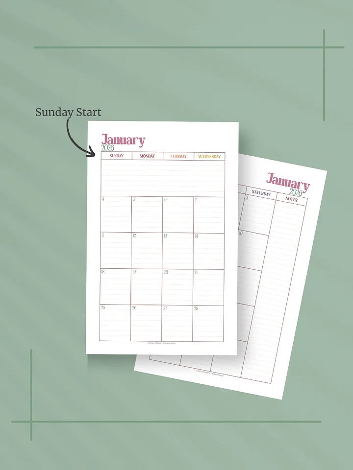 Summer Garden 2026 Calendar - 2 Pages per Month, Sunday Start, Half Letter Size product image (2)
