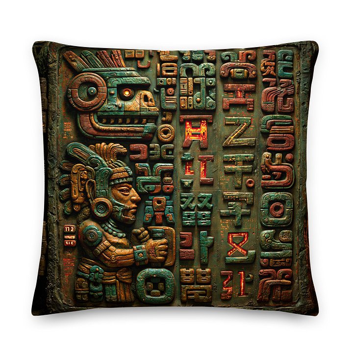 Temple Archive Tablet I — Neon Glyph Civilization Cushion Cover 22x22 product image (1)