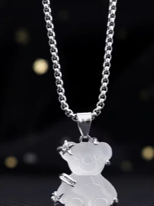 White Stone Bear Pendant and Necklace product image (2)