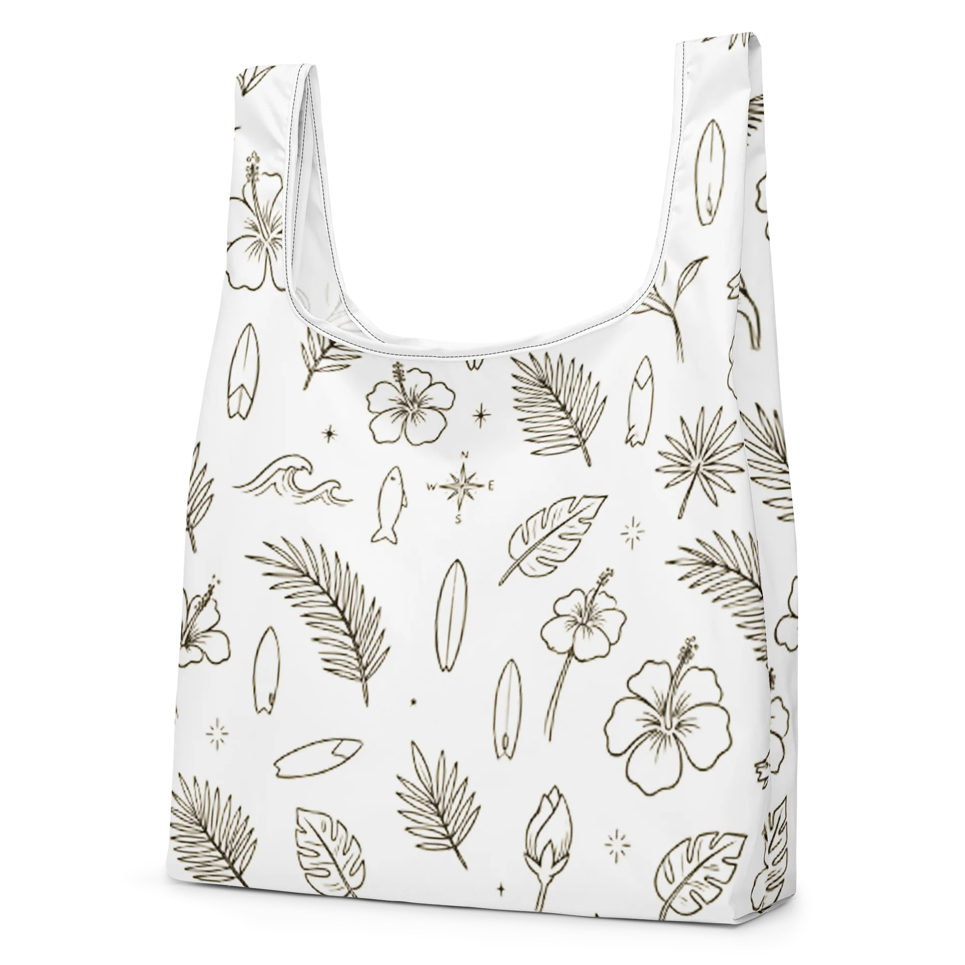 Aesthetic Hibiscus Flower and Surfboard Pattern Market Tote Bag product image (2)