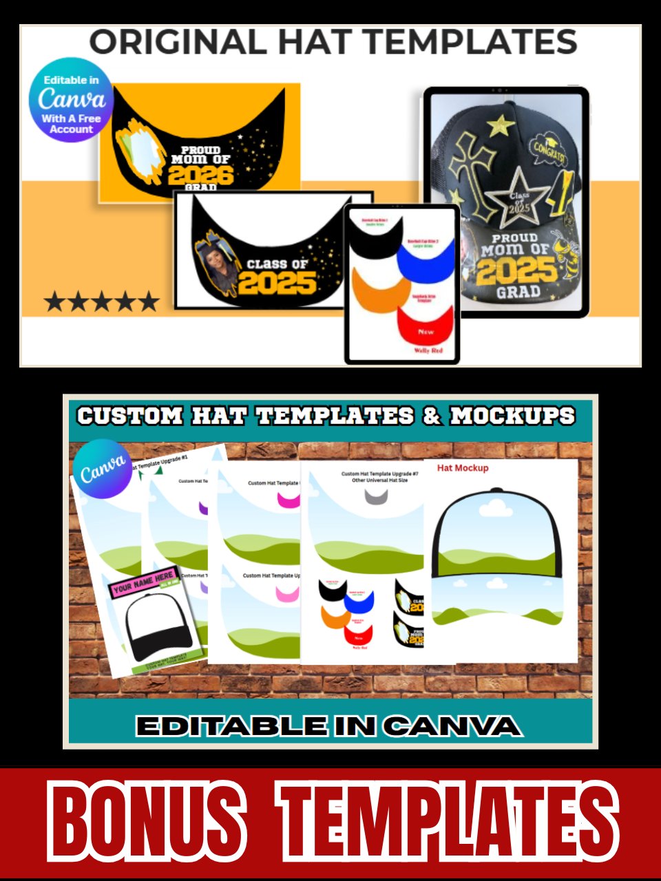 HL Sublimation Hat Templates and Video Tutorials Bundle Deal - Editable in Canva product image (7)