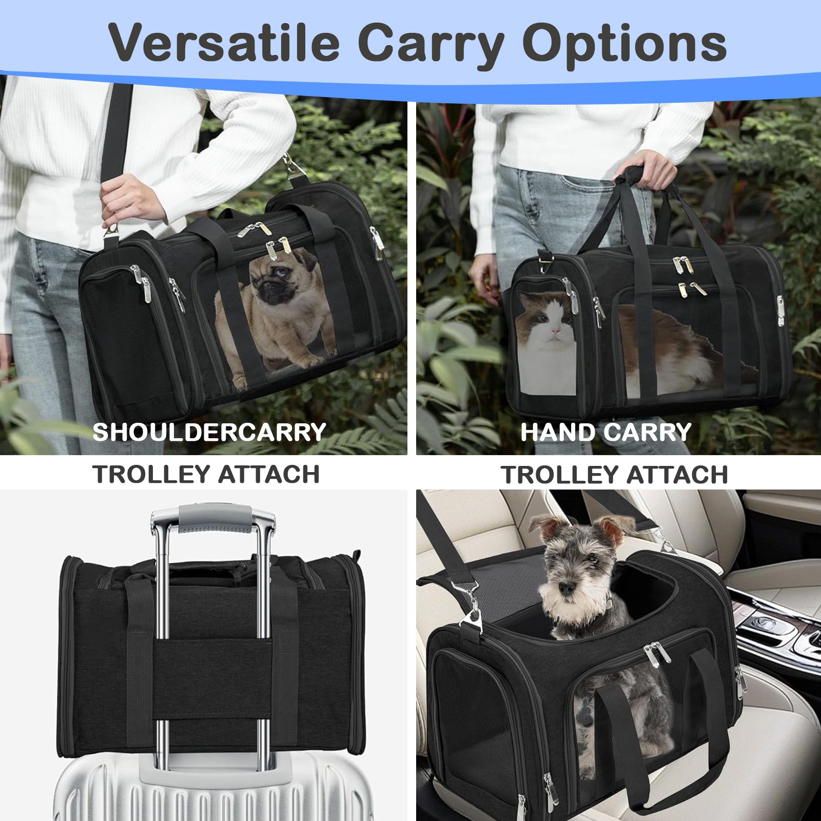 Cat Carriers Dog Carrier Pet Carrier For Small / Medium Cats Dogs Puppies (Up To 15lbs),Small Dog Carrier Soft Sided, Collapsible Waterproof Travel Puppy Carrier -Black product image (7)