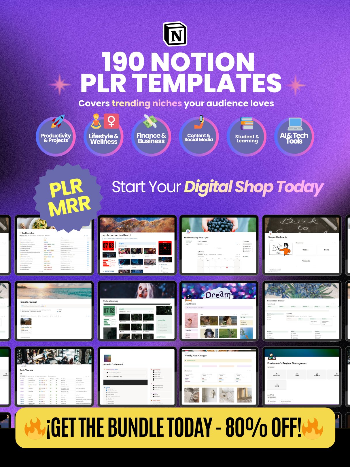 190 Notion PLR Templates & Planners Bundle | PLR Products, Plr Mrr, Master Resell Rights product image (1)