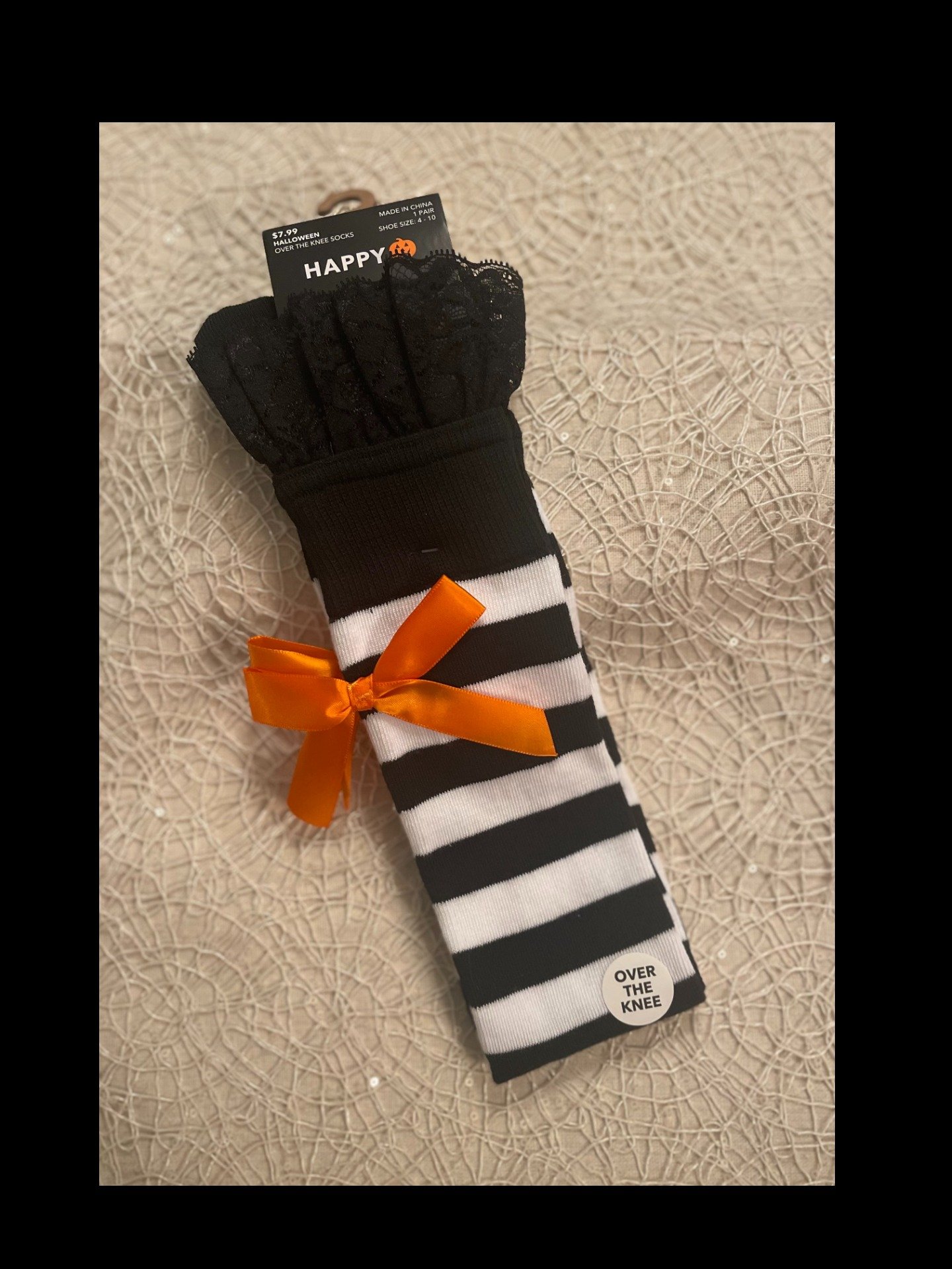 Black & White Stripe Over-the-knee Socks with Bow product image (1)
