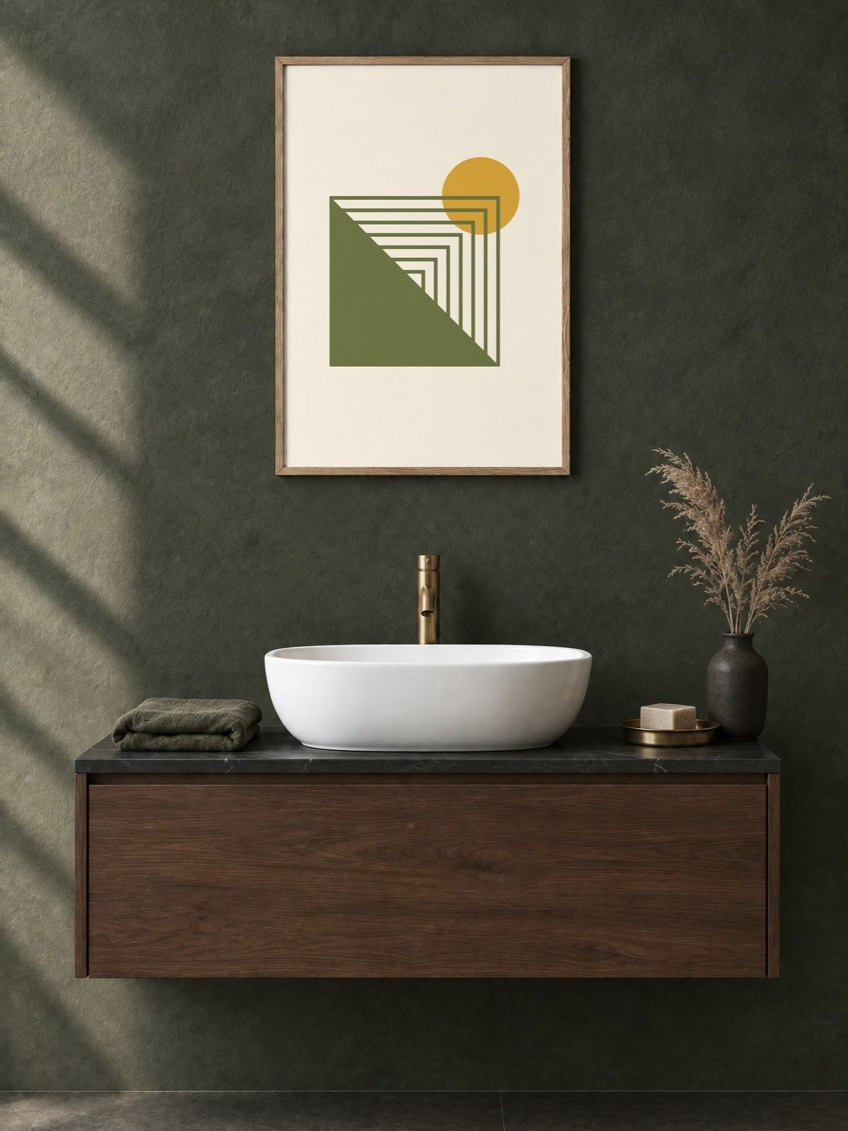 Mustard Sun Geometric Print | Retro Bathroom Wall Art product image (2)