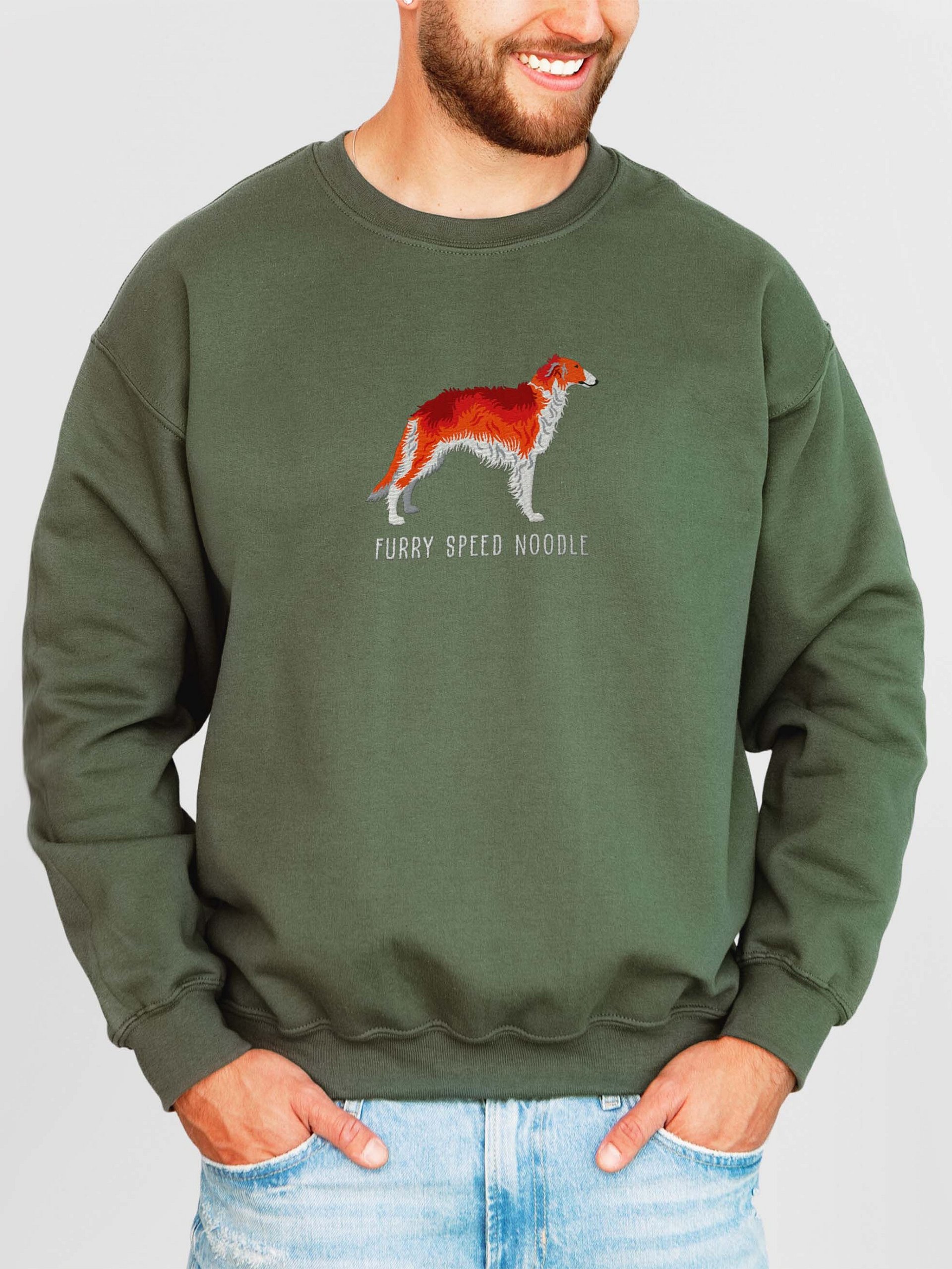 Furry Speed Noodle Sweatshirt (Embroidered) of a Borzoi(Red & White) product image (2)