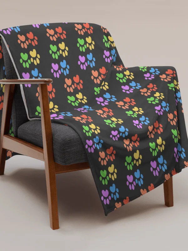 All Around Paw Prints Rainbow Throw Blanket product image (4)