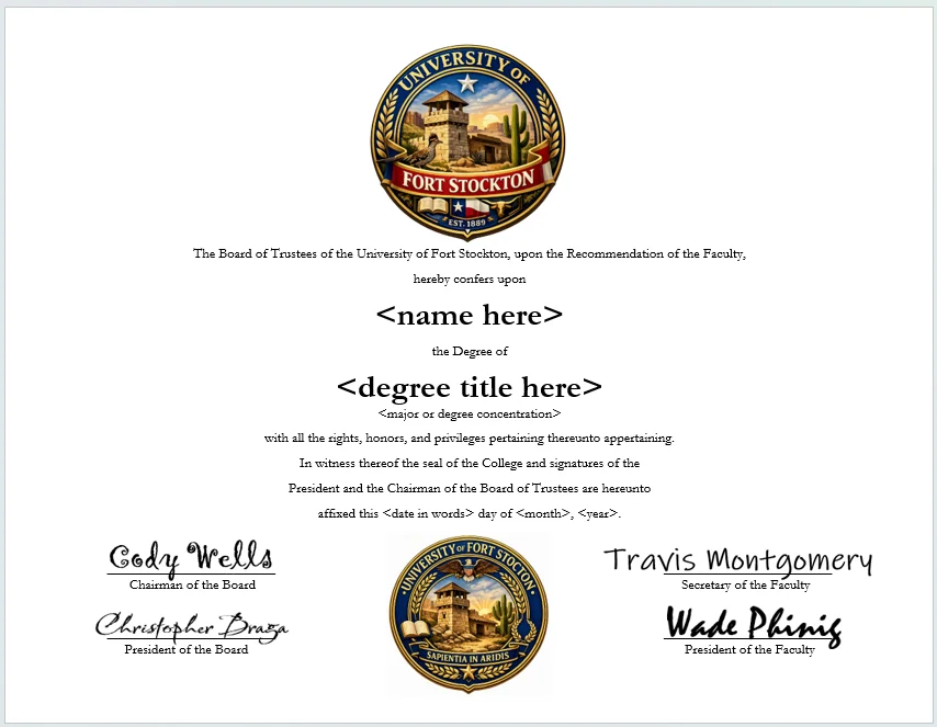 University of Fort Stockton degree parchment product image (1)