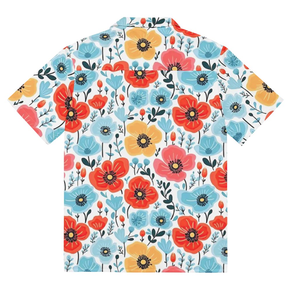 Retro Poppies Blue Red Hawaiian Shirt product image (11)
