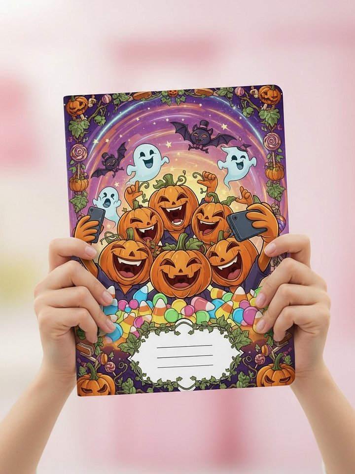 Spooky Selfie Squad Halloween Digital Notebook Cover | Printable Planner & Journal Cover | Fun Pumpkin Ghost Bat Design | Instant Download product image (2)