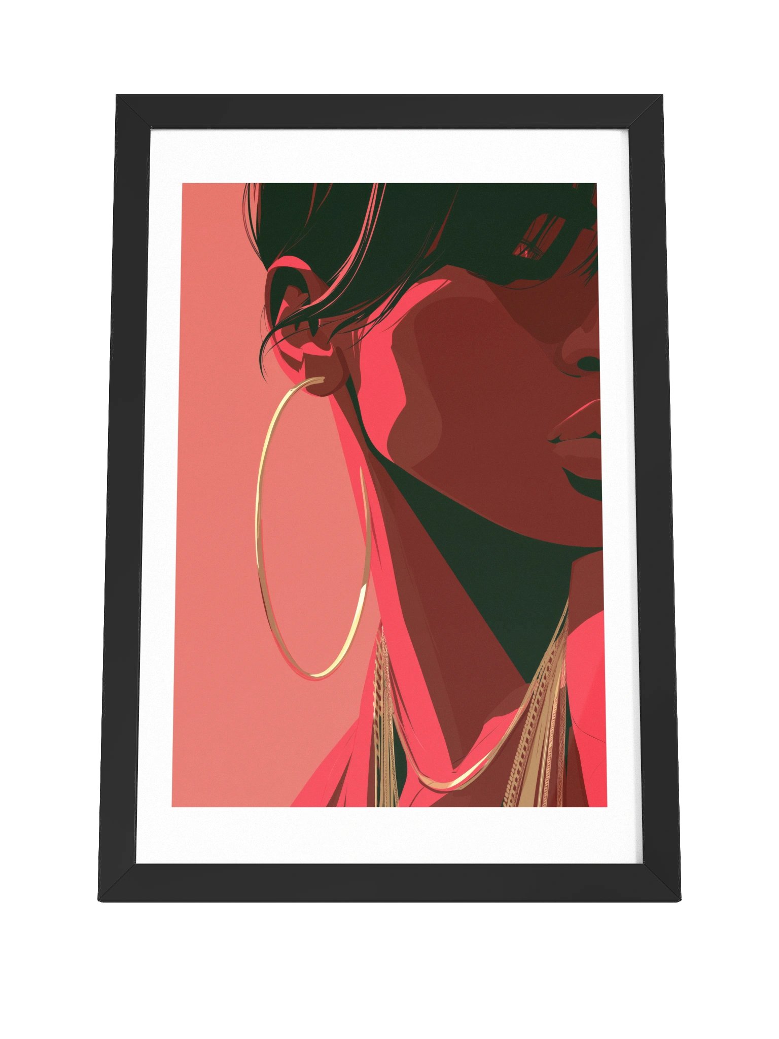 MONA No. 3 FRAMED | Black Woman Wall Art | Gold Hoop Earring Print, Crimson & Gold product image (4)